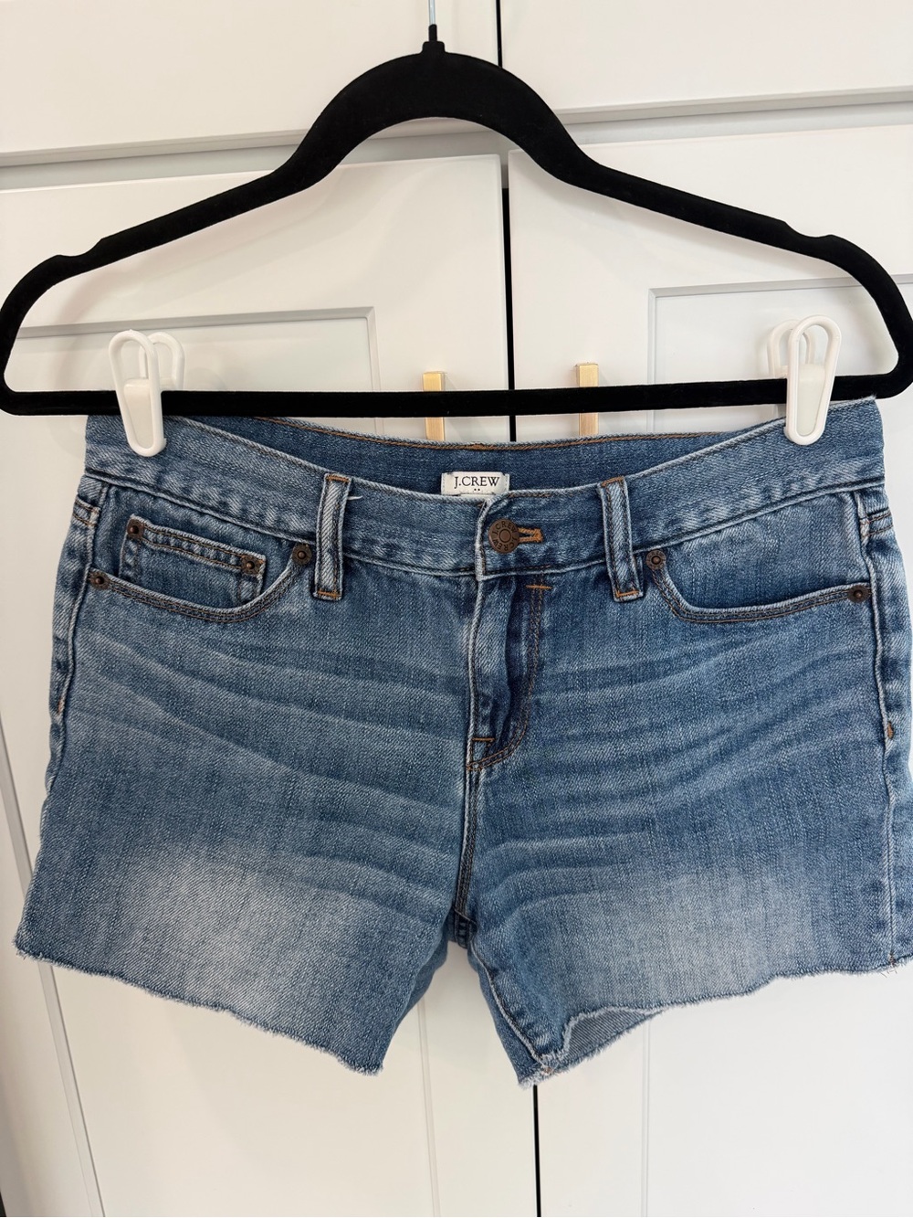 J.Crew Womens Size 26 Blue Indigo Denim Shorts Raw Hem Mid Rise 3.5” inseam
